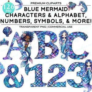 Mermaid clipart bundle, Mermaid Alphabet , Watercolor Cute Mermaid Clipart png, Nursery Clipart Sealife, Alphabet PNG, Sea Alphabet Bundle
