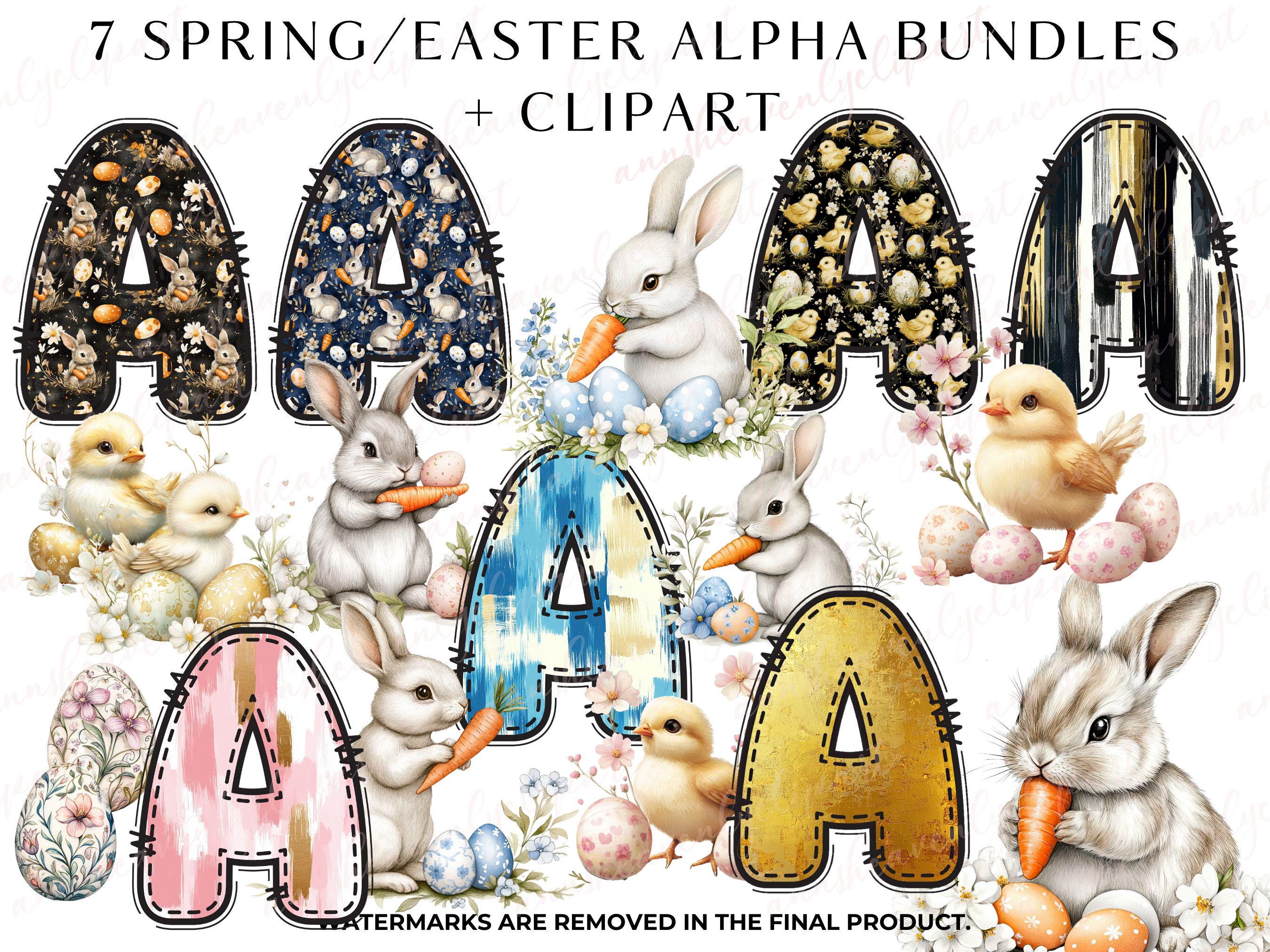 Letter Pattern Easter Easter Alphabet Doodle Letters PNG Bundle, Spring Alphabet, Alpha ...