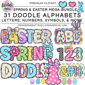 Easter Alphabet Doodle Letters PNG Bundle, Spring Alphabet, Alpha Bundle & Accessories, Easter Letters, Spring letters, brushstroke alphabet