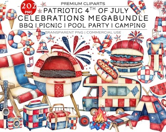 July 4th Celebration clipart, 4th July Bundle, Patriotism Clipart, Celebrate July 4th, Watercolor 4th of July Clipart, Independence Day PNG