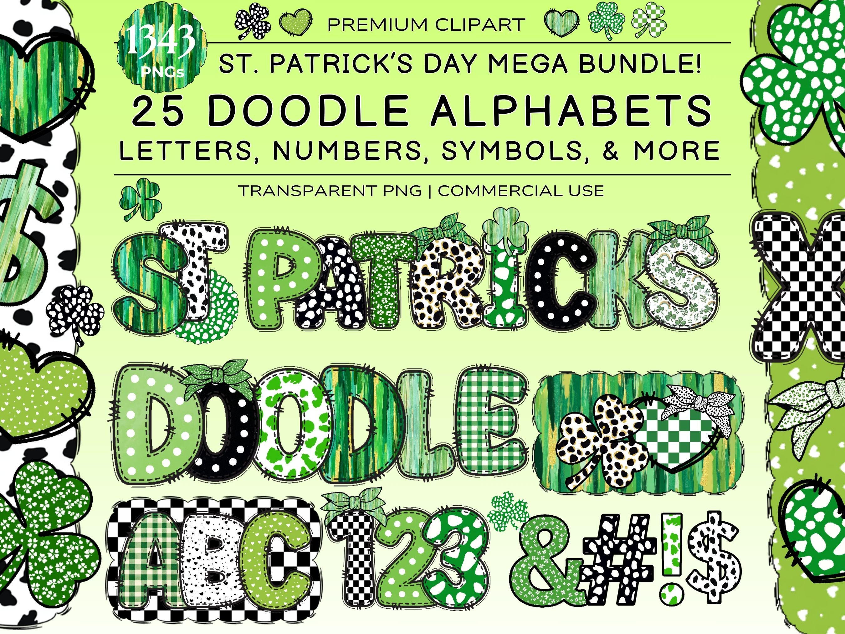 Patrick Writing Letters St Patricks Day Alphabet PNG Bundle, Dalmatian Dot, Brushstroke Letters ...