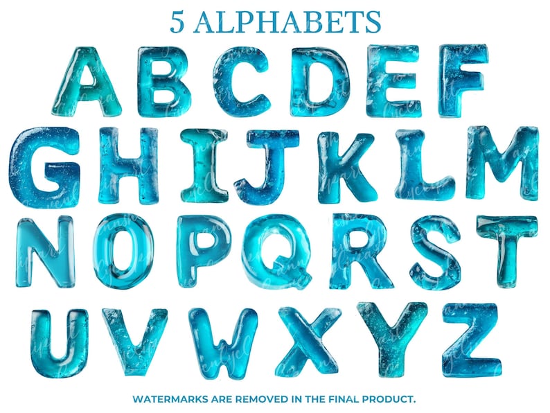Jelly Candy Alphabet Clipart — Jelly Letters PNG Bundle with Numbers Symbols Clipart — 3D Gummy Candy Font — Big Printable Letters image 3