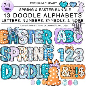 Easter Alphabet Doodle Letters PNG Bundle, Spring Alphabet, Alpha Bundle & Accessories, Easter Letters, Spring letters, brushstroke alphabet