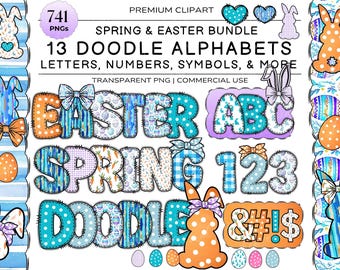 Easter Alphabet Doodle Letters PNG Bundle, Spring Alphabet, Alpha Bundle & Accessories, Easter Letters, Spring letters, brushstroke alphabet
