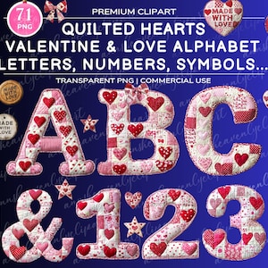 Alphabet Patchwork, Valentines Alphabet, Quilted Alphabet, Patchwork letter, Patchwork alphabet, Alphabetical PNG, Heart Letters Quilted PNG