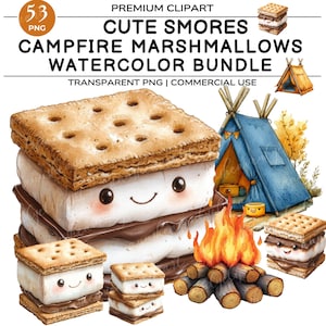 Kawaii Smores Clipart, Smore's ClipArt, Kawaii Marshmallow, Graham Crackers, Kawaii Smores, campfire marshmallows digital download