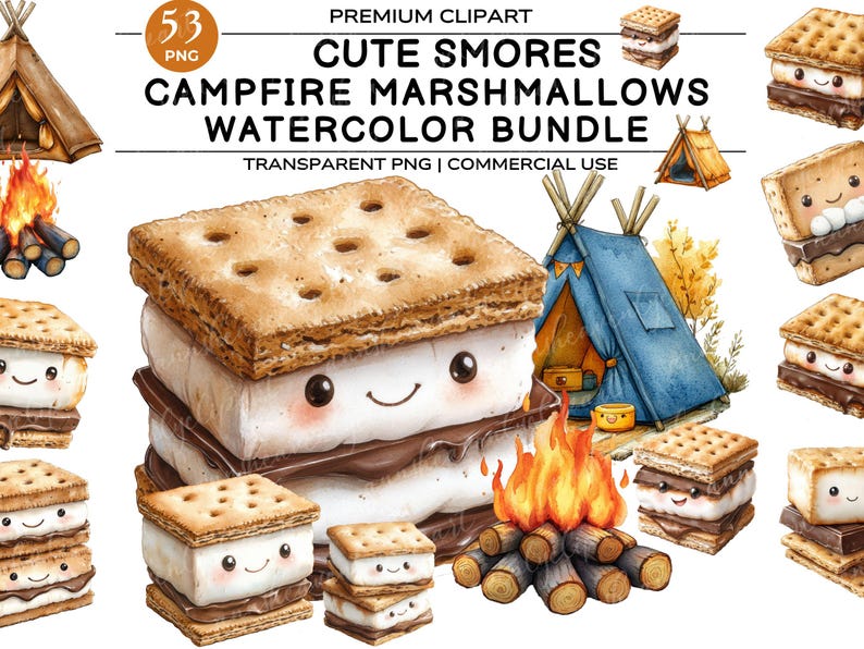 Kawaii Smores Clipart, Smore's Clipart, Kawaii Marshmallow, Graham ...