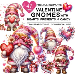 Watercolor Valentine Gnomes Clipart, Valentine Gnomes PNG, Valentines Day Clipart, Gnomes PNG, Commercial Use, Pink Gnomes PNG, Sublimation