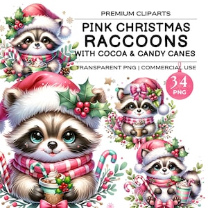 Funny Christmas Raccoon PNG, Cute Holiday Trash Panda Sublimation Design, Pink, Raccoons and Candy Canes Digital Download, Trendy Design