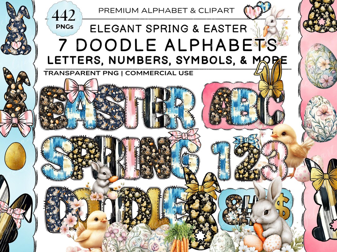 Easter Alphabet Doodle Letters PNG Bundle, Spring Alphabet, Alpha ...