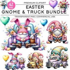 Easter Gnomes Clipart Bundle, Easter Trucks, Easter Gnome Clipart PNG, Easter Clipart, Commercial Use, Yellow Gnomes, Spring Gnome