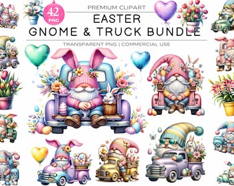 Easter Gnomes Clipart Bundle, Easter Trucks, Easter Gnome Clipart PNG, Easter Clipart, Commercial Use, Yellow Gnomes, Spring Gnome