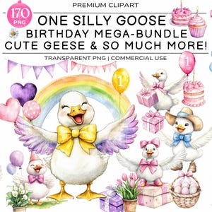One Silly Goose Birthday Bundle, Goose 1st Birthday, Baby Shower Clipart, Silly Goose Girl, Goose Boy, Silly Goose Birthday, Cute Goose png