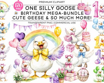 One Silly Goose Birthday Bundle, Goose 1st Birthday, Baby Shower Clipart, Silly Goose Girl, Goose Boy, Silly Goose Birthday, Cute Goose png