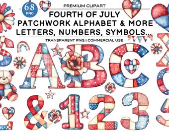 July 4th  Alphabet, Fourth of July Letters PNG, Red White Blue Alphabet, Red White and Blue PNG letters, Clipart Watercolor 4th of July star