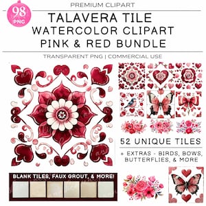 Mexican Talavera Tiles, Talavera Tile Clipart, Watercolor Mexican Clipart, Mexican PNG Bundle, Talavera Wall Art, Mexican Talavera Png