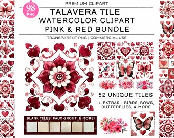 Mexican Talavera Tiles, Talavera Tile Clipart, Watercolor Mexican Clipart, Mexican PNG Bundle, Talavera Wall Art, Mexican Talavera Png
