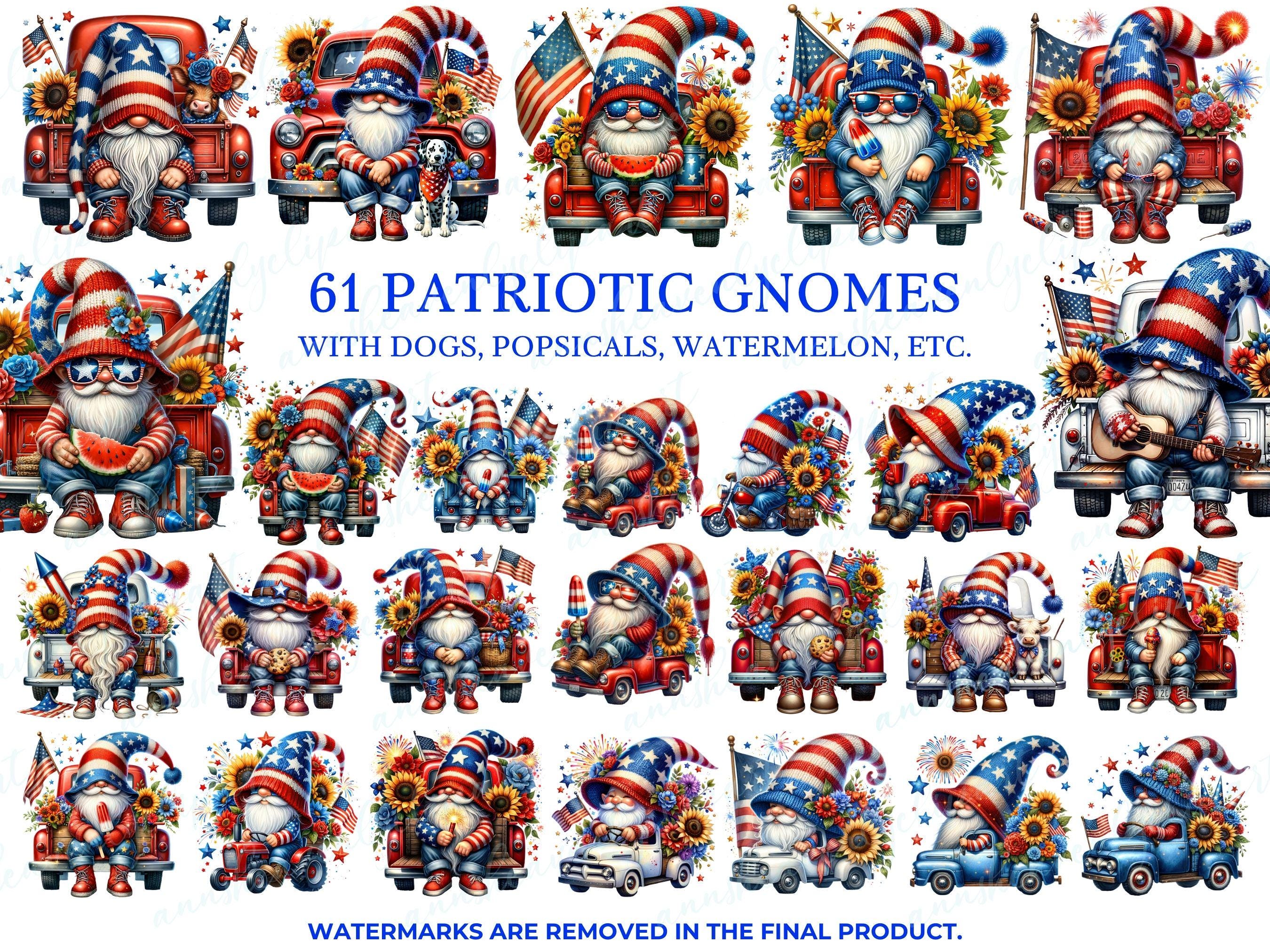 Watercolor 4th of July Gnomes Clipart, Patriotic Gnome Clipart PNG ...