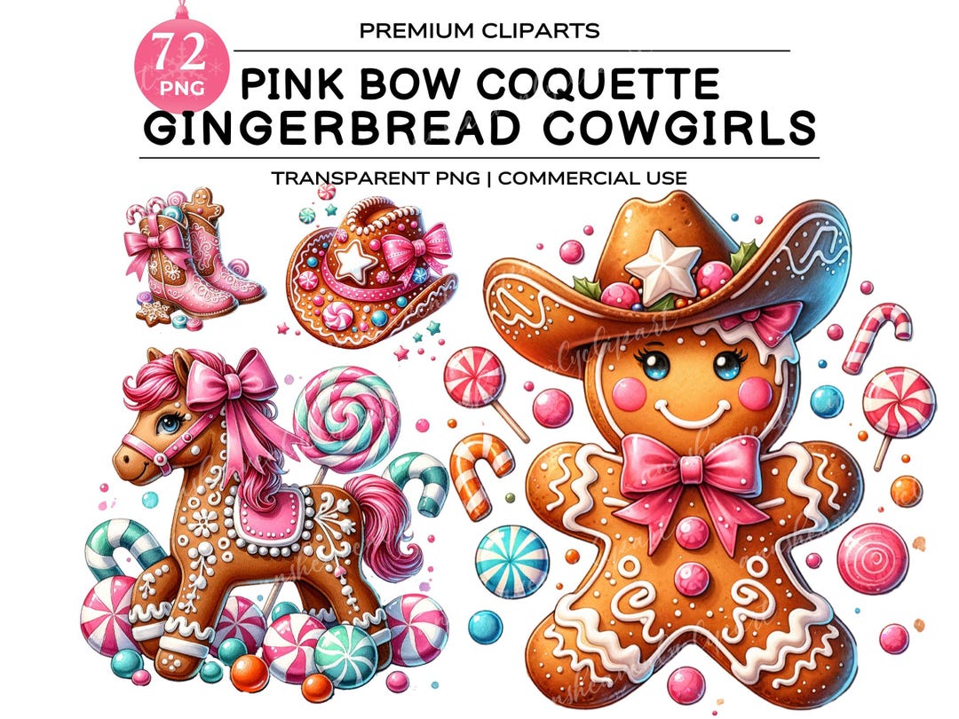 Gingerbread Girl PNG, Cowgirl Clipart, Coquette Christmas, Gingerbread ...