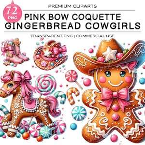 Gingerbread Girl PNG, Cowgirl Clipart, Coquette Christmas, Gingerbread PNG pink, Gingerbread Sublimation, Pink Christmas,  Digital Download