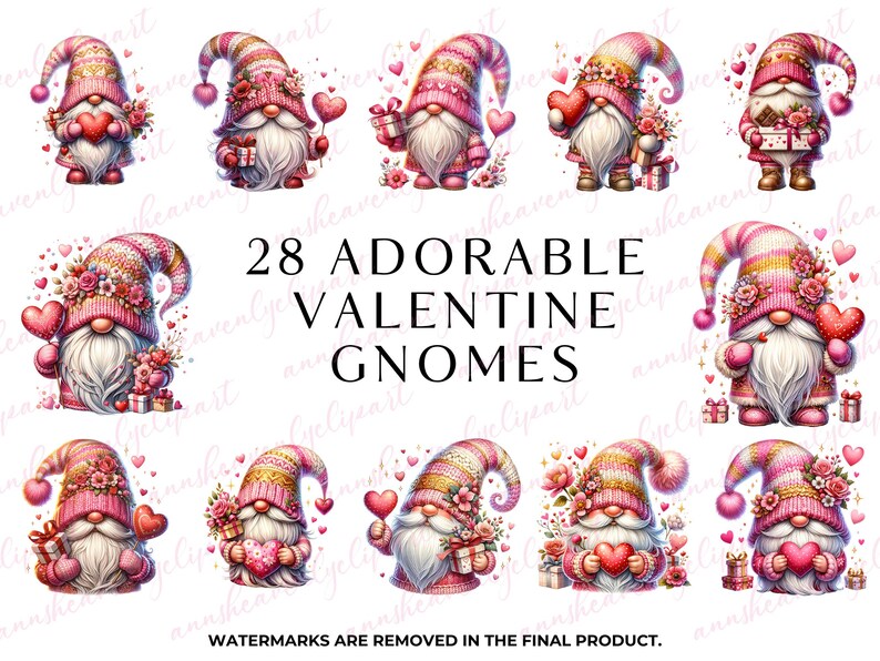 Watercolor Valentine Gnomes Clipart, Valentine Gnomes PNG, Valentines ...