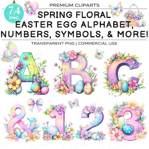 Easter Egg Letters, Spring Floral Alphabet Letter, Digital Scrapbooking-Easter, Pastel Alphabet Letters, Big Letters Baby Shower, Pastel PNG