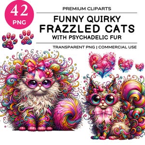 Funny Quirky Cat Clipart, Cute Cat, Quirky Frazzled Cats, Printable Watercolor, Kitten Sublimation Digital Designs, Funny Cat Mom Png