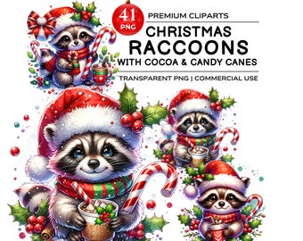 Funny Christmas Raccoon PNG, Christmas Raccoon Clipart, Cute Holiday Trash Panda Sublimation Design, Raccoons Candy Canes Digital Download