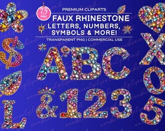 Rhinestone Alphabets, Rhinestone Letters, Rhinestone Numbers, Rhinestone Hearts, Clipart, Faux Rhinestone Alphabet PNG, Rhinestone PNG heart