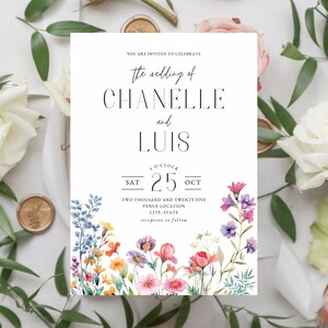Wild Flower Wedding Invitation Template, Botanical Wedding Invitation, Watercolor Wildflower Floral Wedding Invitation, Wildflower Wedding