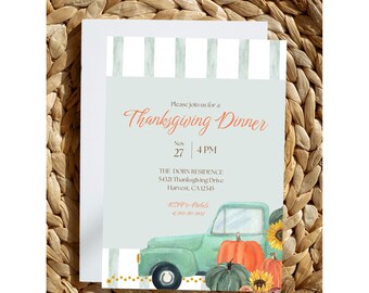 Thanksgiving Dinner Invitation | Editable Fall Harvest Invite | Pumpkin Truck Printable | Vintage Autumn Party Evite