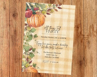 Fall Party Invitation | Custom Autumn Invite | Rustic Thanksgiving Editable | Personalized Digital File | Harvest Dinner | Cozy Fall