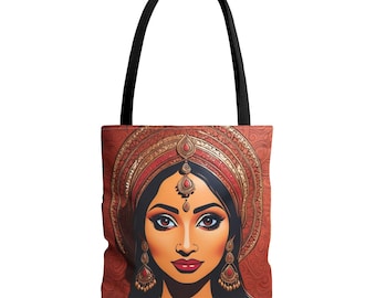 Indian Lady Illustration Tote Bag, Ethnic Shoulder Bag, Boho Chic