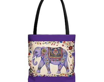 Purple Indian Elephant Tote Bag – Ethnic Boho Shoulder Bag