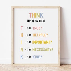 Think Before You Speak Poster | Classroom Decor | Playroom Decor | Therapy Decor | Educational Wall Art | Calming Corner | Digital Download