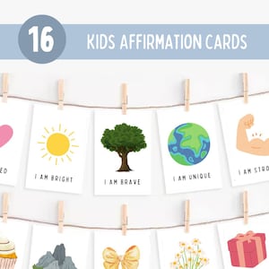 16 tarjetas didácticas de afirmaciones para niños / Tarjetas didácticas de afirmaciones positivas / Tarjetas didácticas motivacionales / Descarga instantánea / Salud mental