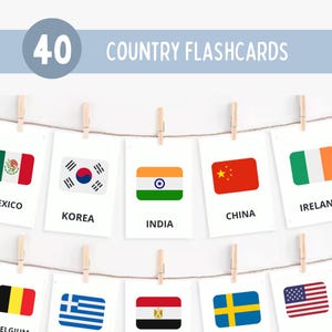 Cartões de memória de 40 países | Cartões de memória de países para a pré-escola | Bandeiras de países | Cartões de memória Montessori | Download instantâneo | Aprenda bandeiras de países