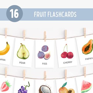 16 Fruit Flash Cards | Preschool Fruit Flash Cards | Fruit Cards | Montessori Flash Cards | Instant Download | Learn Fruits