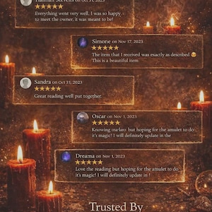 May include: A digital graphic with the text "5 STAR CUSTOMER REVIEWS" and customer testimonials. The image features glowing candles and a warm, inviting color palette. The text "Trusted By Thousands of Happy Customers" is also present.