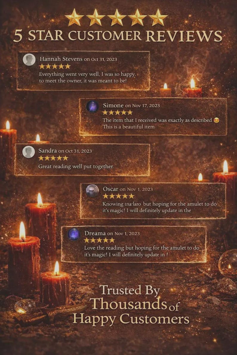 May include: A digital graphic with the text "5 STAR CUSTOMER REVIEWS" and customer testimonials. The image features glowing candles and a warm, inviting color palette. The text "Trusted By Thousands of Happy Customers" is also present.