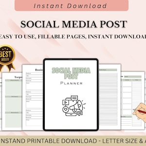 Social Media Post Planner, Marketing planner, Content Planner | Business Planner Printable Business Plan | Content Calendar | Facebook plan