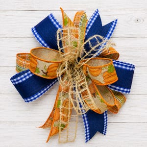 Blue Pumpkin Fall Bow, Autumn Lantern Bow, Rustic Farmhouse Bow, Wreath Bow, Thanksgiving Decor, Front Door Decor