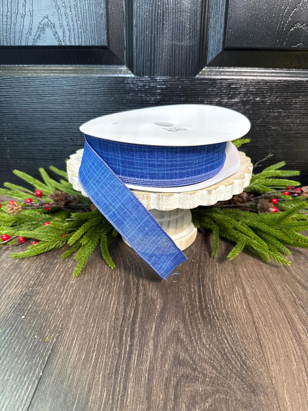 Blue Ribbon Spring Royal Blue Linen Ribbon, 1.5 Inch Wired Ribbon, Blue Ribbon, Everyday ...
