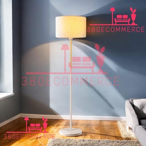 Floor Lamp for Living Room Traditional Farmhouse Floor Lamps Mid-Century Pole Lamp with Linen Lamp Shade Standing Tall Floor Lamps (White)