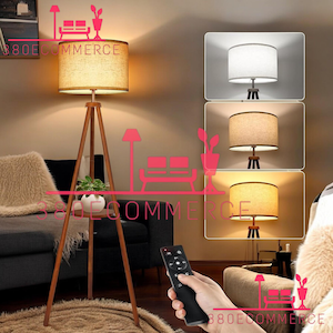 Floor Lamp with Shelves, Mid Century LED Modern Dimmable Floor Lamp with Remote Control, Durable Tall Standing Lamp with Beige Linen