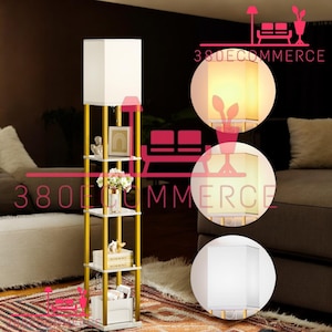 Floor Lamp with Shelves, 5-Tier Modern Shelf Floor Lamp with 3CCT LED Bulb, Display Lamp for Living Room with Marble Texture and Gold Frame