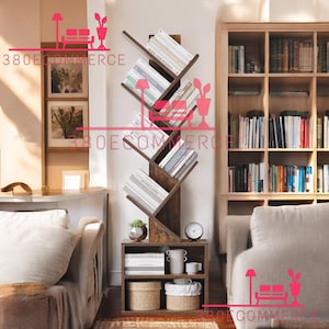 Bookshelf, small bookcase with storage cabinet, modern tall narrow bookshelves organizer, floor standing book shelf for bedroom/living room