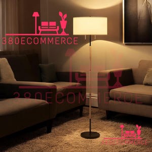 Floor Lamp, Mid Century Floor Lamp with White Fabric Shade, and Standing Lamp Tall Lamp for Living Room Bedroom Include a 9W bulb