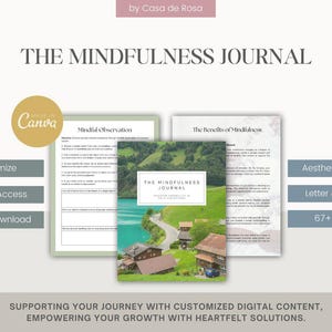 Mindfulness Workbook for Stress Relief and Emotional Balance, Meaningful Living, Self Awareness, Inner Peace, Canva Editable