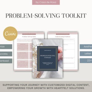 May include: A digital toolkit for problem-solving, featuring a blue and white cover with a pink bowl and white flowers. The toolkit includes sections on problem-solving skills and understanding problems. It is available in letter and A4 size and has 22+ pages.